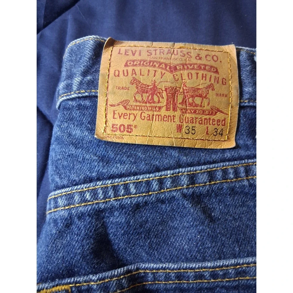 Levis 505 Mens 35x34 Vintage Regular Fit Straight Leg Blue Jeans Made in Canada